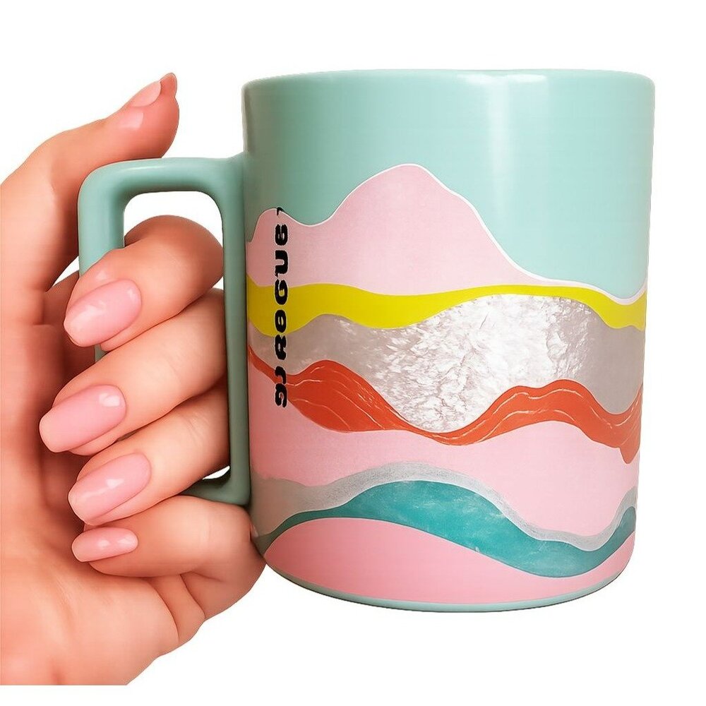 2020 Starbucks Ceramic Mug Cup Coffee Tea Hot Cocoa 12 Oz Teal Wave Silver Foil